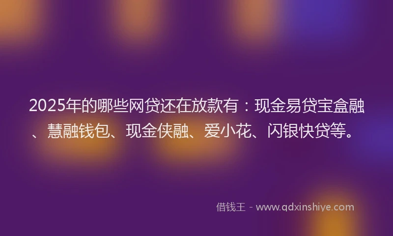 2025年的哪些网贷还在放款有：现金易贷宝盒融、慧融钱包、现金侠融、爱小花、闪银快贷等。