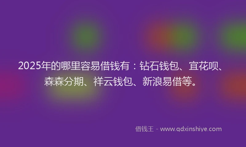 2025年的哪里容易借钱有：钻石钱包、宜花呗、森森分期、祥云钱包、新浪易借等。