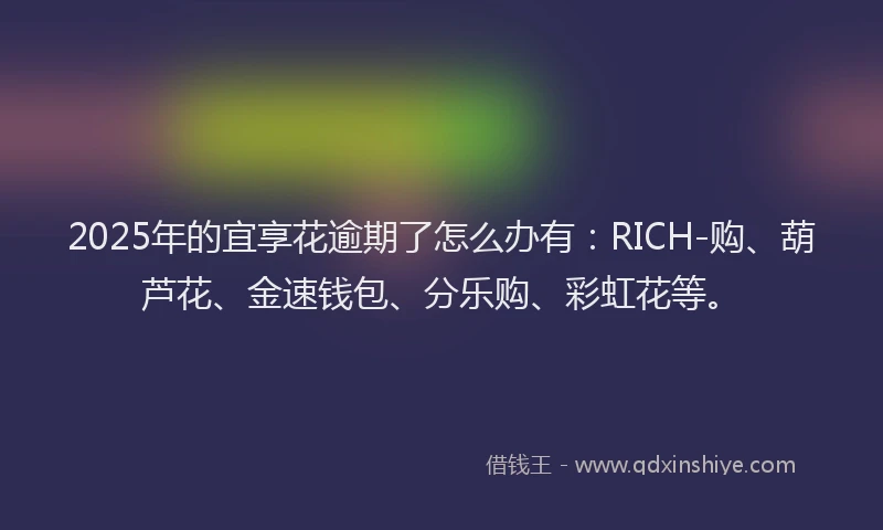 2025年的宜享花逾期了怎么办有：RICH-购、葫芦花、金速钱包、分乐购、彩虹花等。