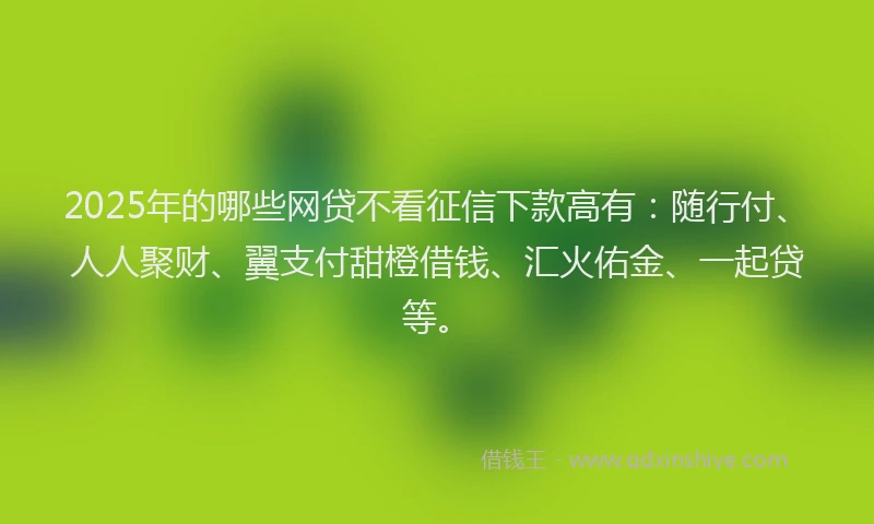 2025年的哪些网贷不看征信下款高有：随行付、人人聚财、翼支付甜橙借钱、汇火佑金、一起贷等。