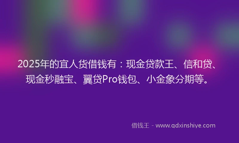 2025年的宜人货借钱有：现金贷款王、信和贷、现金秒融宝、翼贷Pro钱包、小金象分期等。