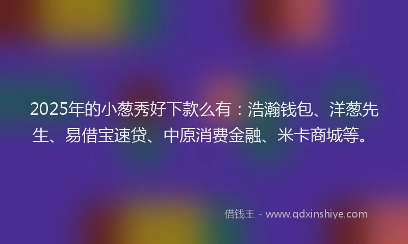 2025年的小葱秀好下款么有：浩瀚钱包、洋葱先生、易借宝速贷、中原消费金融、米卡商城等。