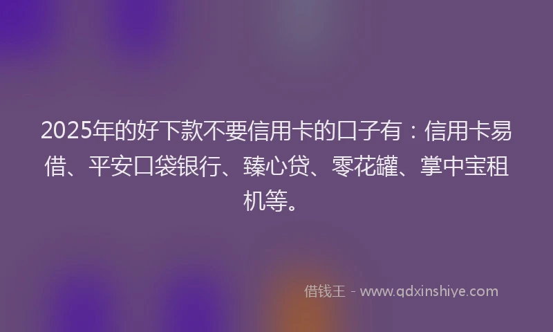 2025年的好下款不要信用卡的口子有：信用卡易借、平安口袋银行、臻心贷、零花罐、掌中宝租机等。