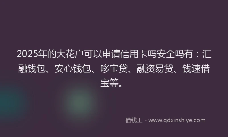 2025年的大花户可以申请信用卡吗安全吗有：汇融钱包、安心钱包、哆宝贷、融资易贷、钱速借宝等。