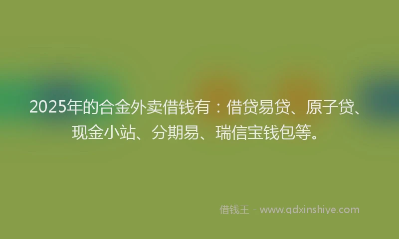 2025年的合金外卖借钱有：借贷易贷、原子贷、现金小站、分期易、瑞信宝钱包等。