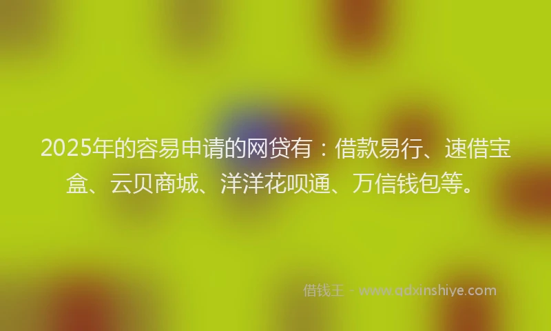 2025年的容易申请的网贷有：借款易行、速借宝盒、云贝商城、洋洋花呗通、万信钱包等。