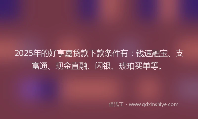 2025年的好享嘉贷款下款条件有：钱速融宝、支富通、现金直融、闪银、琥珀买单等。