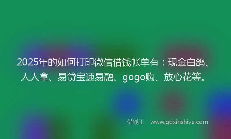 2025年的如何打印微信借钱帐单有：现金白鸽、人人拿、易贷宝速易融、gogo购、放心花等。