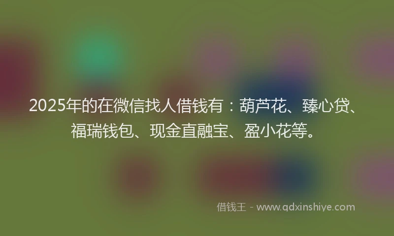 2025年的在微信找人借钱有：葫芦花、臻心贷、福瑞钱包、现金直融宝、盈小花等。