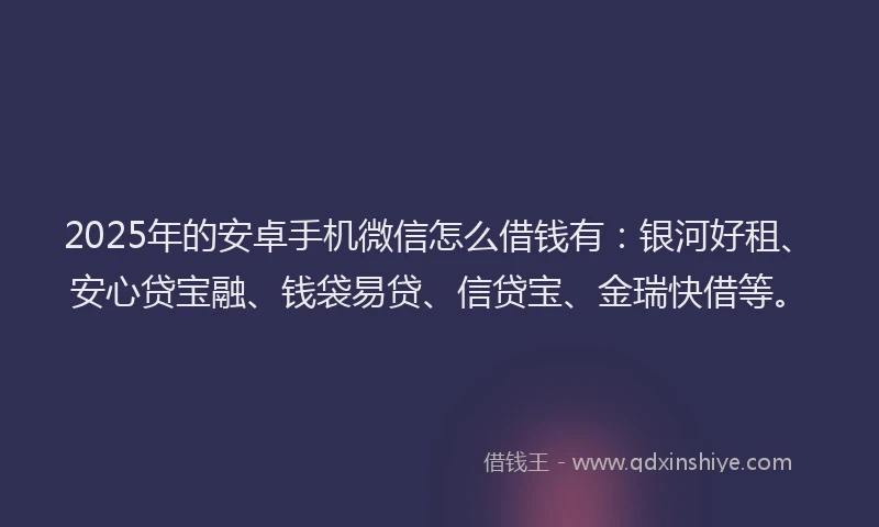 2025年的安卓手机微信怎么借钱有：银河好租、安心贷宝融、钱袋易贷、信贷宝、金瑞快借等。
