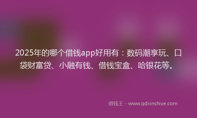 2025年的哪个借钱app好用有：数码潮享玩、口袋财富贷、小融有钱、借钱宝盒、哈银花等。
