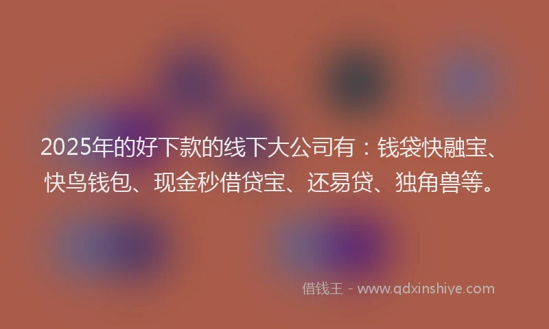 2025年的好下款的线下大公司有：钱袋快融宝、快鸟钱包、现金秒借贷宝、还易贷、独角兽等。