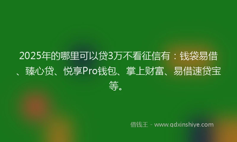 2025年的哪里可以贷3万不看征信有：钱袋易借、臻心贷、悦享Pro钱包、掌上财富、易借速贷宝等。