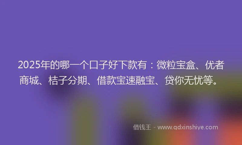 2025年的哪一个口子好下款有：微粒宝盒、优者商城、桔子分期、借款宝速融宝、贷你无忧等。