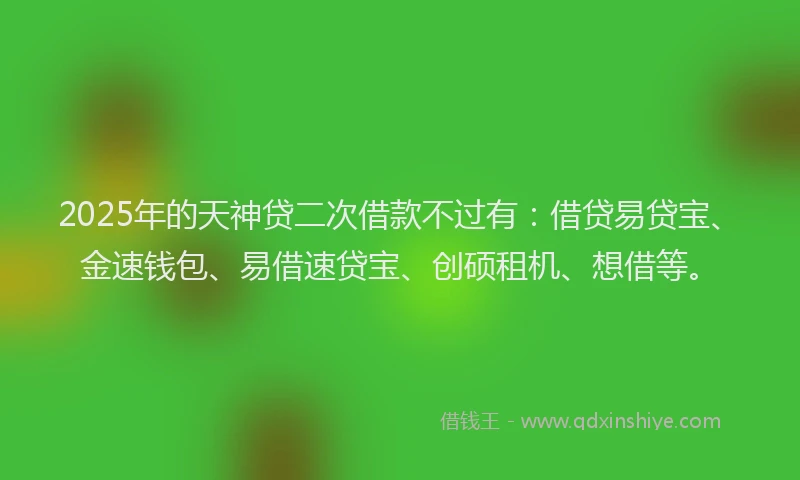 2025年的天神贷二次借款不过有：借贷易贷宝、金速钱包、易借速贷宝、创硕租机、想借等。