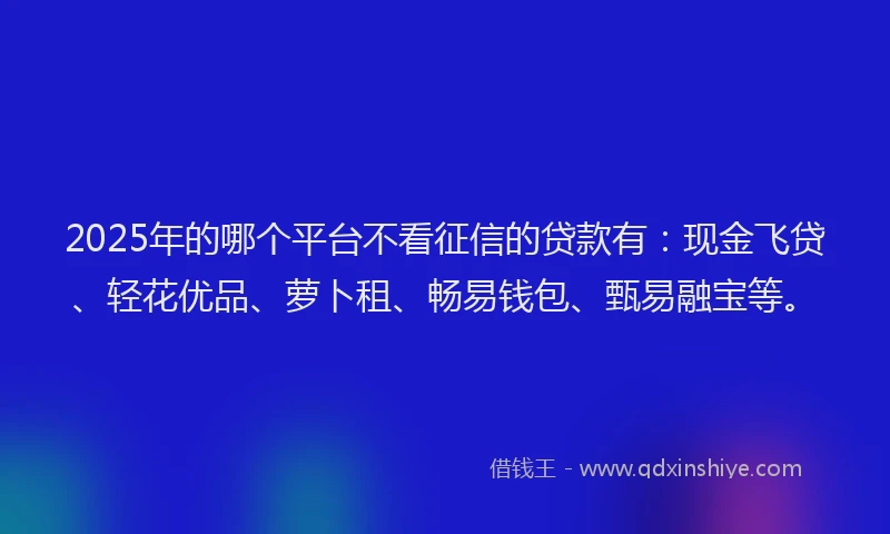 2025年的哪个平台不看征信的贷款有：现金飞贷、轻花优品、萝卜租、畅易钱包、甄易融宝等。