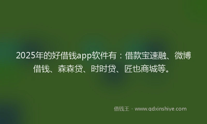 2025年的好借钱app软件有：借款宝速融、微博借钱、森森贷、时时贷、匠也商城等。