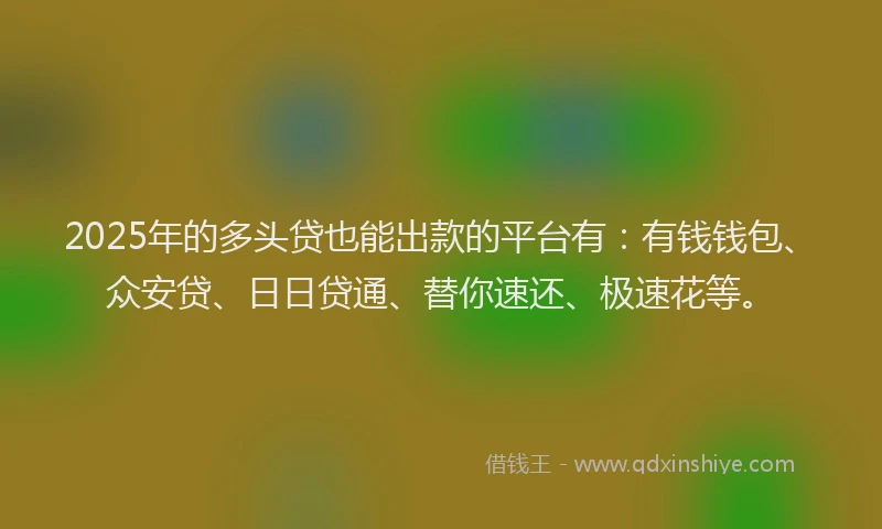 2025年的多头贷也能出款的平台有：有钱钱包、众安贷、日日贷通、替你速还、极速花等。