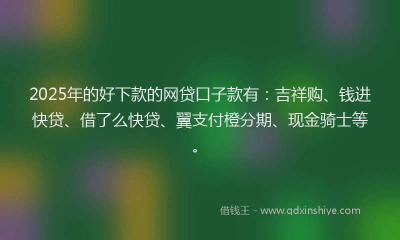 2025年的好下款的网贷口子款有：吉祥购、钱进快贷、借了么快贷、翼支付橙分期、现金骑士等。