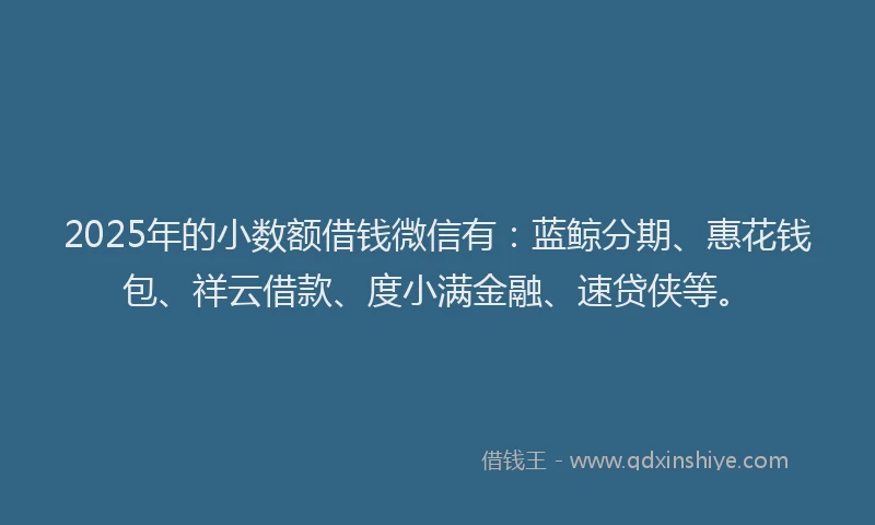 2025年的小数额借钱微信有：蓝鲸分期、惠花钱包、祥云借款、度小满金融、速贷侠等。