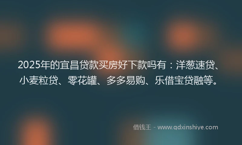2025年的宜昌贷款买房好下款吗有：洋葱速贷、小麦粒贷、零花罐、多多易购、乐借宝贷融等。
