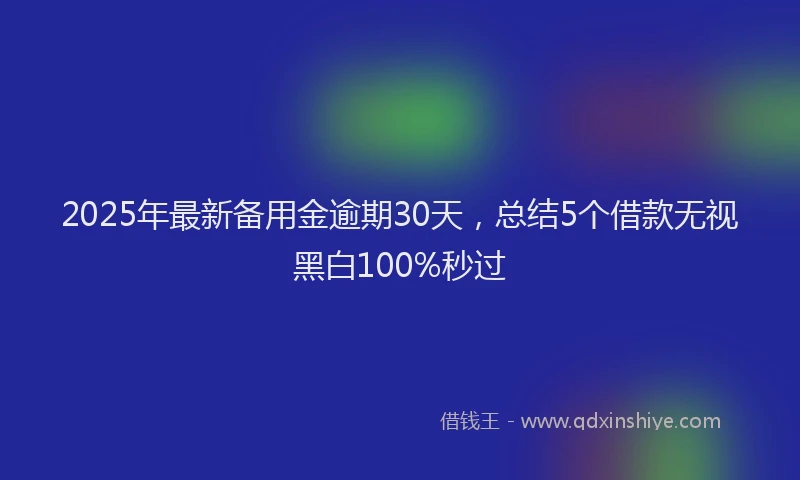 2025年最新备用金逾期30天，总结5个借款无视黑白100%秒过