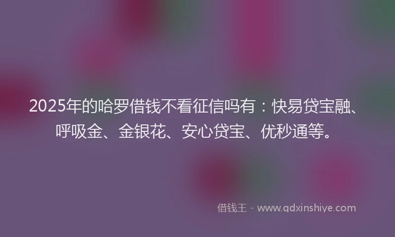 2025年的哈罗借钱不看征信吗有：快易贷宝融、呼吸金、金银花、安心贷宝、优秒通等。