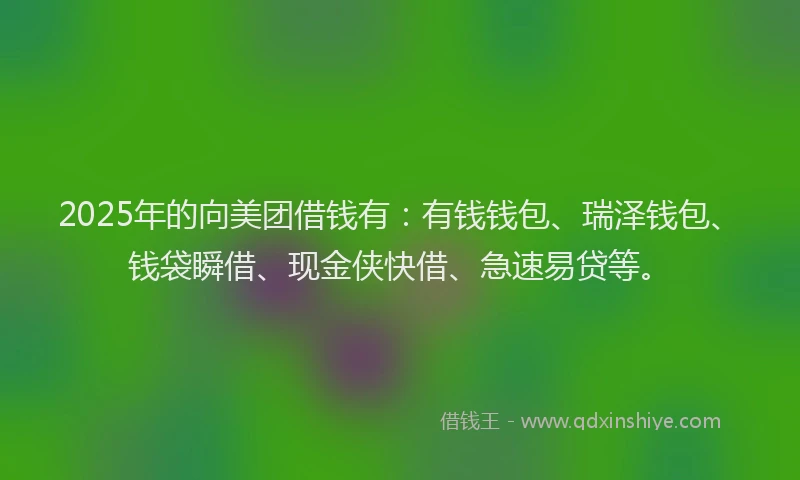 2025年的向美团借钱有：有钱钱包、瑞泽钱包、钱袋瞬借、现金侠快借、急速易贷等。