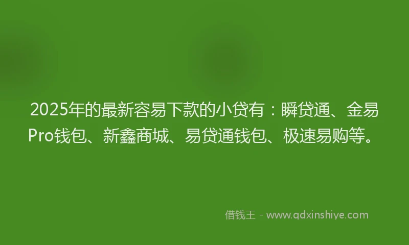 2025年的最新容易下款的小贷有：瞬贷通、金易Pro钱包、新鑫商城、易贷通钱包、极速易购等。