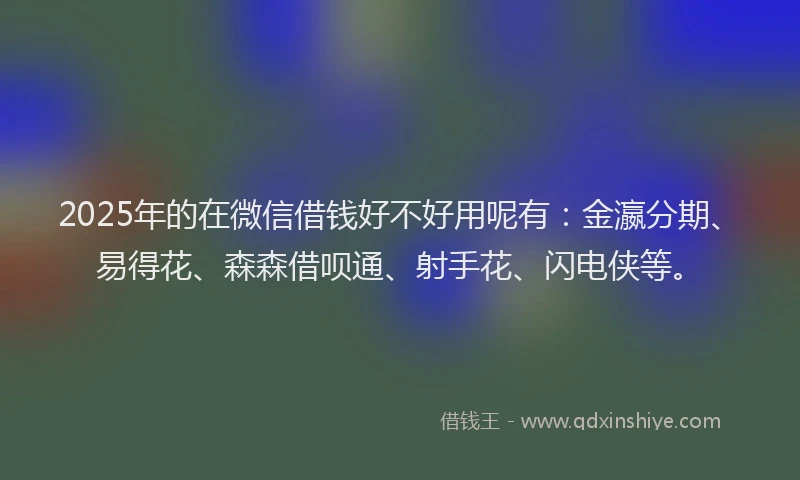 2025年的在微信借钱好不好用呢有：金瀛分期、易得花、森森借呗通、射手花、闪电侠等。