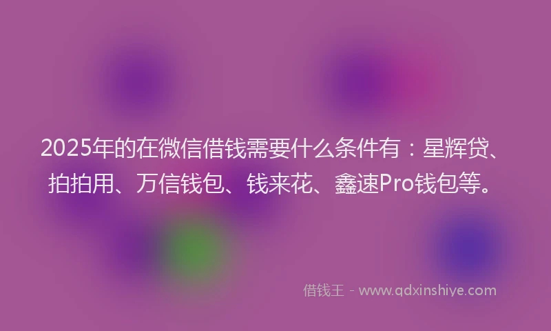 2025年的在微信借钱需要什么条件有：星辉贷、拍拍用、万信钱包、钱来花、鑫速Pro钱包等。