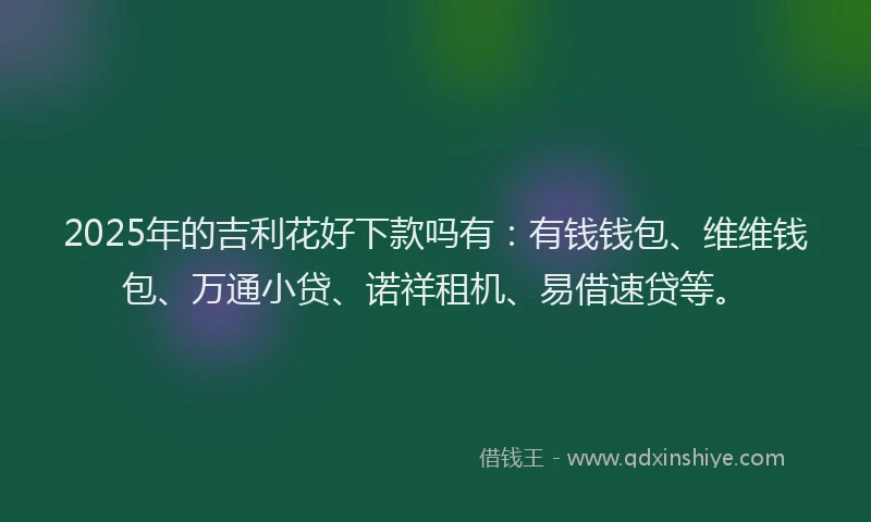 2025年的吉利花好下款吗有：有钱钱包、维维钱包、万通小贷、诺祥租机、易借速贷等。
