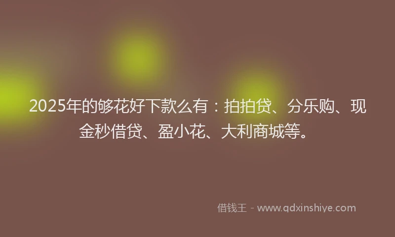 2025年的够花好下款么有：拍拍贷、分乐购、现金秒借贷、盈小花、大利商城等。