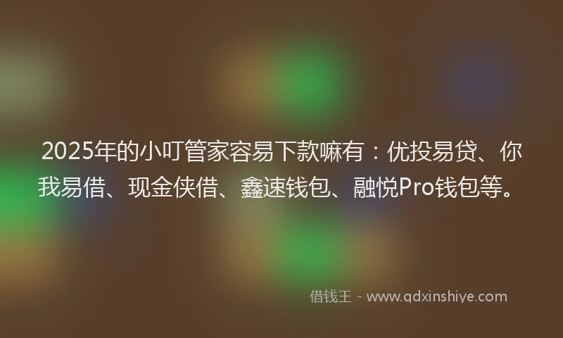 2025年的小叮管家容易下款嘛有：优投易贷、你我易借、现金侠借、鑫速钱包、融悦Pro钱包等。