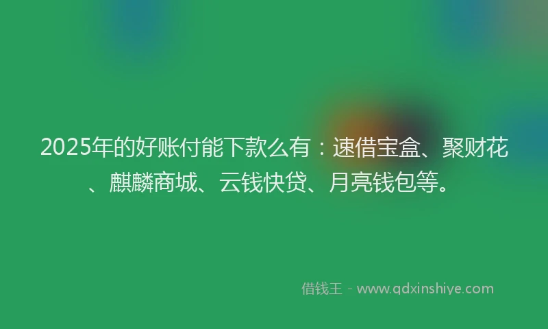 2025年的好账付能下款么有：速借宝盒、聚财花、麒麟商城、云钱快贷、月亮钱包等。