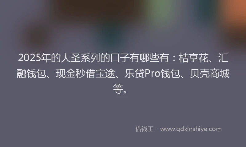 2025年的大圣系列的口子有哪些有：桔享花、汇融钱包、现金秒借宝途、乐贷Pro钱包、贝壳商城等。
