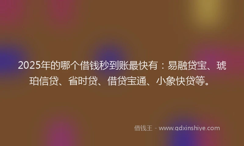 2025年的哪个借钱秒到账最快有：易融贷宝、琥珀信贷、省时贷、借贷宝通、小象快贷等。