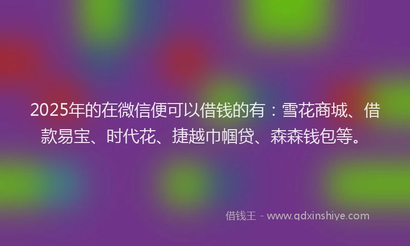 2025年的在微信便可以借钱的有：雪花商城、借款易宝、时代花、捷越巾帼贷、森森钱包等。