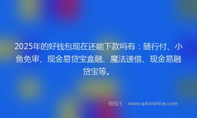 2025年的好钱包现在还能下款吗有：随行付、小鱼免审、现金易贷宝盒融、魔法速借、现金易融贷宝等。