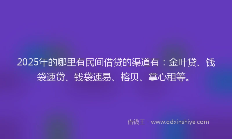 2025年的哪里有民间借贷的渠道有：金叶贷、钱袋速贷、钱袋速易、榕贝、掌心租等。