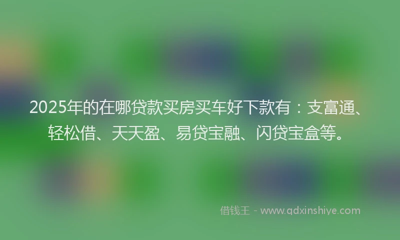 2025年的在哪贷款买房买车好下款有：支富通、轻松借、天天盈、易贷宝融、闪贷宝盒等。