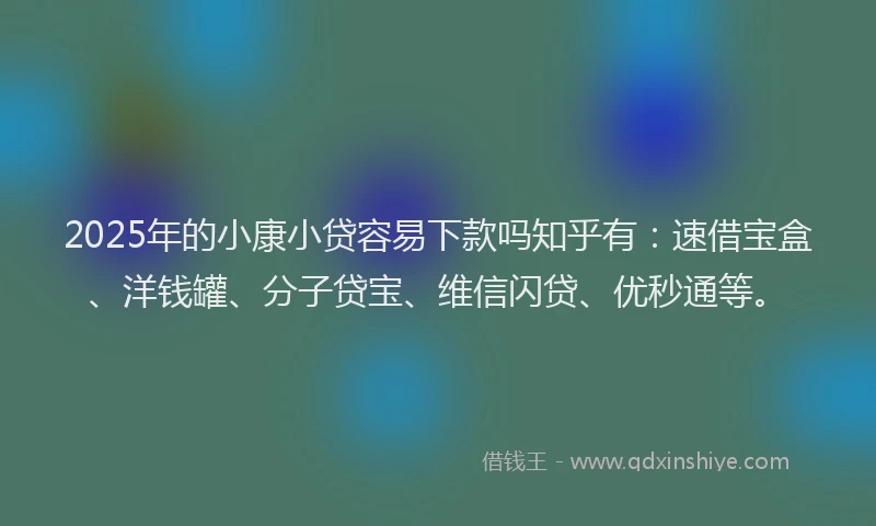 2025年的小康小贷容易下款吗知乎有：速借宝盒、洋钱罐、分子贷宝、维信闪贷、优秒通等。