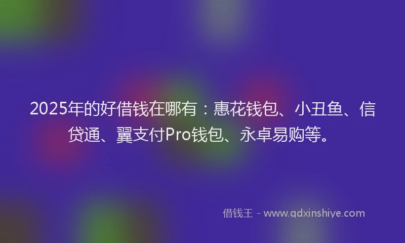 2025年的好借钱在哪有：惠花钱包、小丑鱼、信贷通、翼支付Pro钱包、永卓易购等。