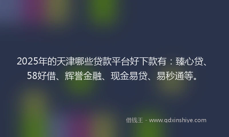 2025年的天津哪些贷款平台好下款有：臻心贷、58好借、辉誉金融、现金易贷、易秒通等。