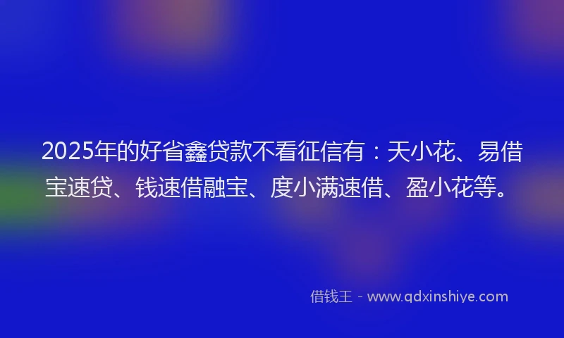 2025年的好省鑫贷款不看征信有：天小花、易借宝速贷、钱速借融宝、度小满速借、盈小花等。