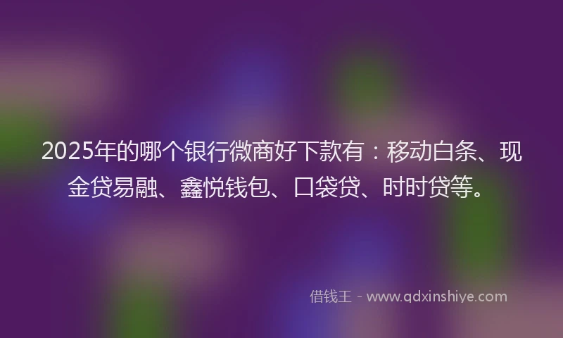 2025年的哪个银行微商好下款有：移动白条、现金贷易融、鑫悦钱包、口袋贷、时时贷等。