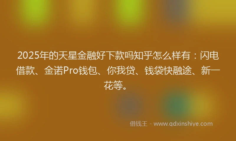 2025年的天星金融好下款吗知乎怎么样有：闪电借款、金诺Pro钱包、你我贷、钱袋快融途、新一花等。