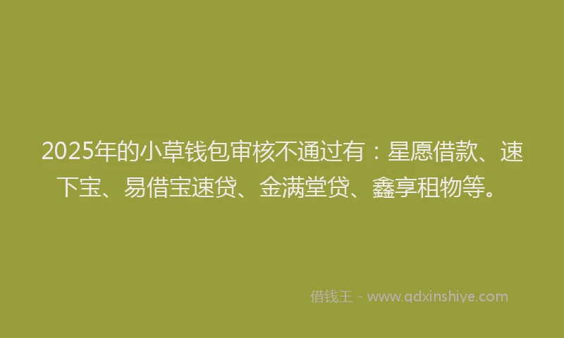 2025年的小草钱包审核不通过有：星愿借款、速下宝、易借宝速贷、金满堂贷、鑫享租物等。