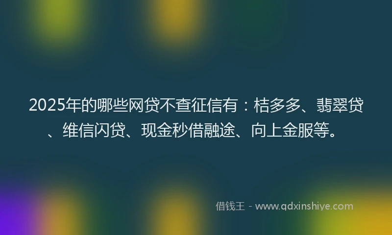 2025年的哪些网贷不查征信有：桔多多、翡翠贷、维信闪贷、现金秒借融途、向上金服等。