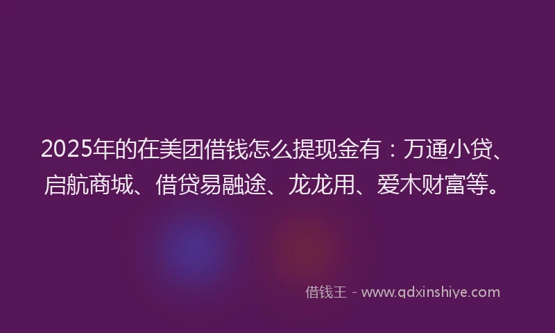 2025年的在美团借钱怎么提现金有：万通小贷、启航商城、借贷易融途、龙龙用、爱木财富等。